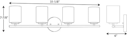 Progress Lighting Replay Collection 4 Light Bathroom Vanity Light, Modern Bath Lighting Fixture with Etched White Glass Shades for Over The Mirror, Reversible Mounting, Polished Nickel