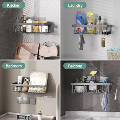 Veken 6-Pack Rustproof & Waterproof Shower Caddy, Adhesive Shelves Rack, Large Capacity Bathroom, College Dorm & Apartment Organizers, No-Drill Wall Mount Living Room & Bedroom Decor, Light Grey