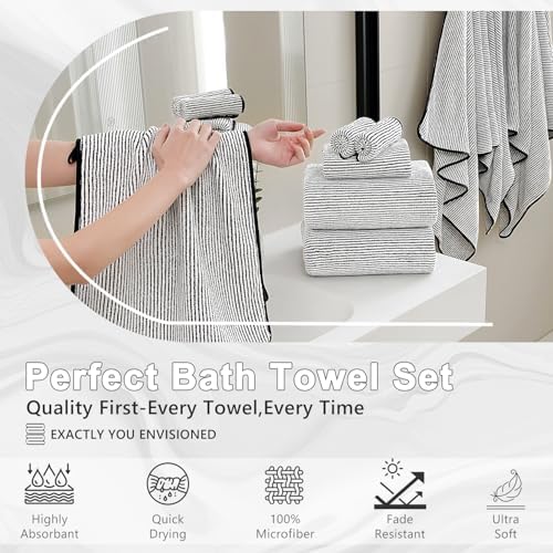 4 Piece Bath Towel Set 35"x70"Oversized Bath Towel for Bathroom Ultra Soft Fluffy Extra Large Bath Sheet Luxury Premium Bathroom Towel Highly Absorbent Quick Dry Shower Towel for Hotel Spa,Black White
