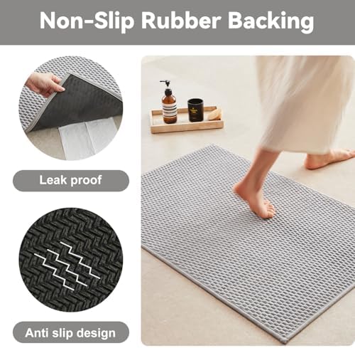 Triohero Toilet Rug, Thin Toilet Rugs U Shaped Washable Non Slip Absorbent Quick Dry Low Pile Toilet Mat, Light Grey 20"x24" U Shape