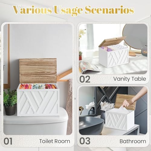 Jorkol 2 PCS White Tampon Holder for Bathroom Decor, Feminine Product Organizer with Lid, Shark Week Tampon Storage, Wood Pad and Tampon Organizer for Toilet Organizer, Bathroom Accessories Box