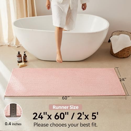 Triohero Bathroom Runner Rug, Long Bath Mat Washable Thin Quick Dry Low Pile Bathroom Runner Rugs 24 x 60 Non Slip, Pink 24"x60"