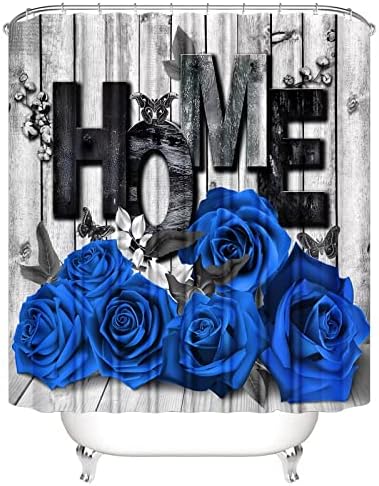 Yddsky 4 Pcs Blue Rose Shower Curtain Set with Rugs Bathroom Set