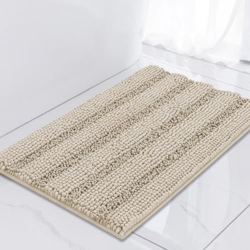Turquoize Small Bathroom Rug 17x24, Soft Absorbent Chenille Bath Rug, Fog