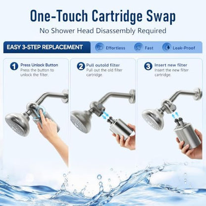 Veken Shower Filter Replacement Cartridge, Easy Swap, U-Channel Filtration