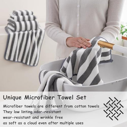 2 Piece Gray Cabana Stripe Hand Towels for Bathroom 16"x31" Ultra Soft Breathable Hand Face Towels Highly Absorbent Towel Quick Dry Towel for Spa Gym Hotel Travel Camp
