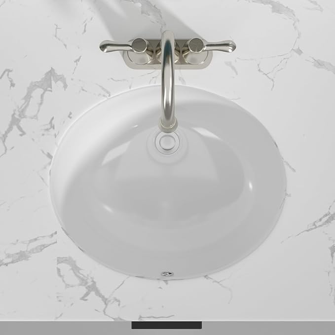 Sarlai Oval Vessel Undermount Bathroom Sink - 18x15 Inch, White Ceramic, Modern Art Basin, 16.25"x13.25"x5.5" with Overflow