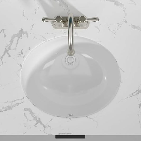 Sarlai Oval Vessel Undermount Bathroom Sink - 18x15 Inch, White Ceramic, Modern Art Basin, 16.25"x13.25"x5.5" with Overflow