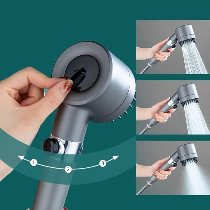 3 Modes Shower Head Adjustable High Pressure Water Saving Massage Portable Filter Shower Head Hook Hose Bathroom Accessories Set,Grey Shower B