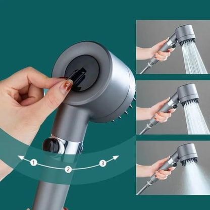 3 Modes Shower Head Adjustable High Pressure Water Saving Massage Portable Filter Shower Head Hook Hose Bathroom Accessories Set,Grey Shower B