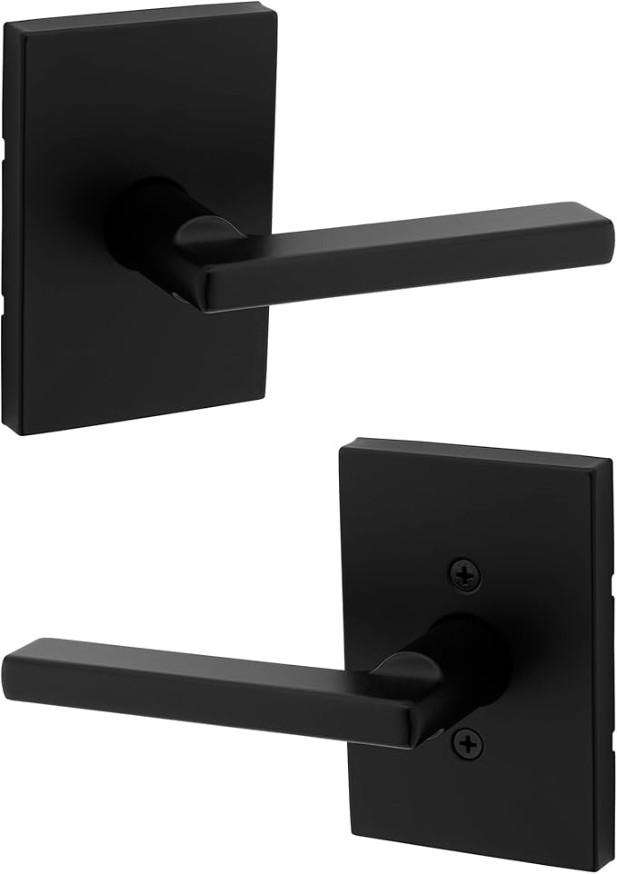 Kwikset Halifax Interior Passage Door Handle, Lever For Closet and Hallway Doors, Reversible Non-Locking Handle Lever, Matte Black, with Microban Protection