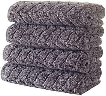 BAGNO MILANO Turkish Cotton Bath Towels, Hand Towels - Soft Plush Jacquard Collection - Highly Absorbent Towel Set (Grey, 4 Pcs Hand Towel Set)