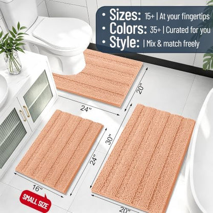 Smiry Thick Chenille Bathroom Runner Rugs 44x24, Absorbent Bath Mat, Peach