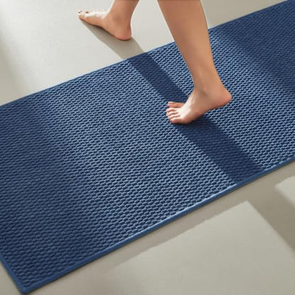 TYUU Bathroom Runner Rugs, Long Bath Mat Runner Washable Thin Quick Dry Low Pile Bathroom Runner Rugs Non Slip, Navy Blue 16" x 60"