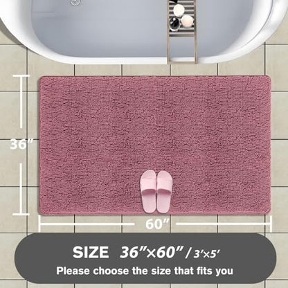 Bathroom Rugs 36 x 60 Inch – Extra Large Bath Mat | Absorbent and Washable Thick Chenille Bath Rugs Non-Slip Runner Rug for Bathroom, Shower, Tub(Dusty Rose)