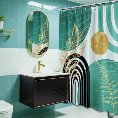 Teal and Gold Shower Curtain, 72x72 in, Mid Century Modern Turquoise