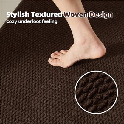 TYUU Bathroom Rugs Non Slip Washable, Super Absorbent Thin Bath Mat Quick Dry Low Pile Bathroom Rug, Brown 20"x48"