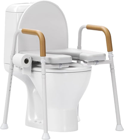 Upgraded Toilet Seat Riser with Memory Foam Padded Seat for Seniors | Adjustable Height Raised Toilet Seat with Handles for Pregnant, Disabled, Handicapped, 350 lb Capacity, Flip-Up Seat