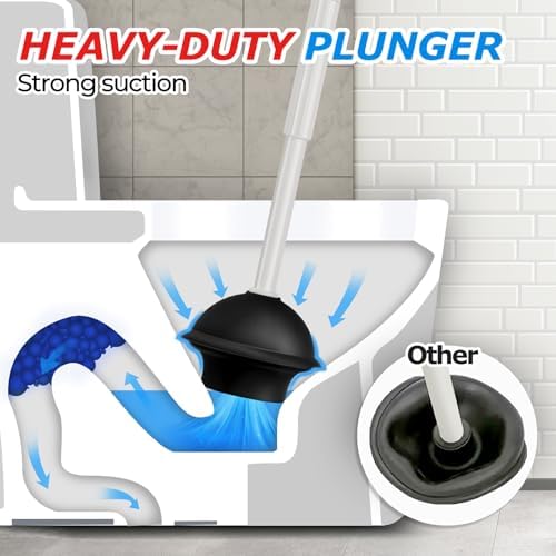 FORASTO 2 in 1 Toilet Plunger and Brush Set,Extended Handle Plunger,Toilet Bowl Brush Plunger Set,Bathroom Cleaning Tools,Cleaning Brush,Toilet Brush Plunger Combo,Cream Grey（20.8inch）