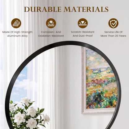 26 inch Black Round Bathroom Mirror,Circle Mirror