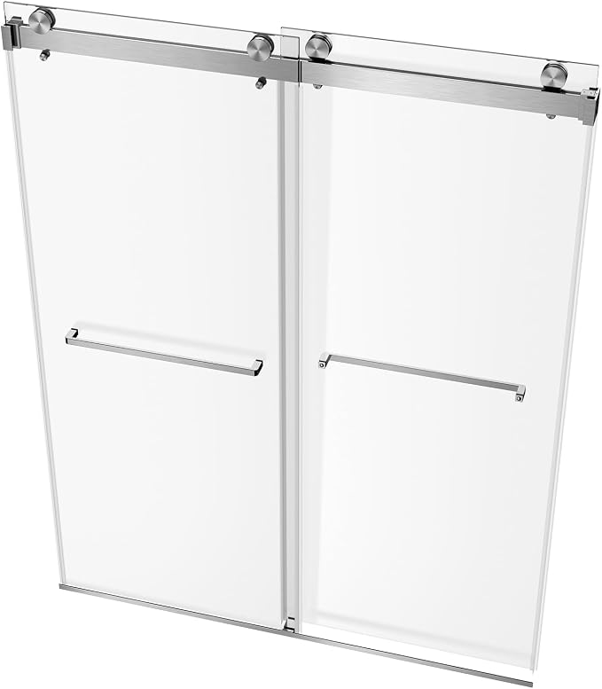 56–60" W × 78" H Frameless Sliding Glass Shower Door, 3/8" (10mm) Thick Tempered Glass, Stainless Steel Hardware, Double Sliding Shower Doors for Walk in Shower, Brushed Nickel