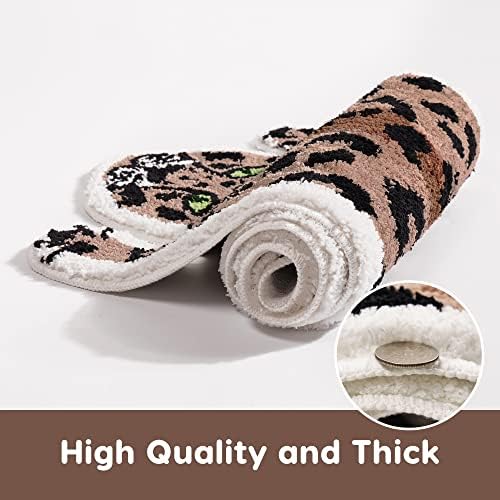 Panstar Leopard Bath Mat for Bathroom, Cute Brown Leopard Cartoon Bath Mats Non Slip Animal Shaped Absorbent Bathtub Rug Bathroom Plush Shower Rugs
