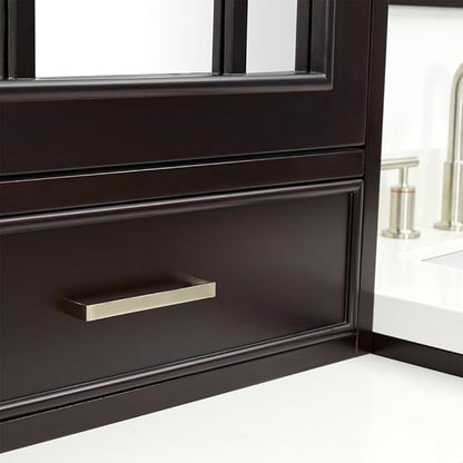 ARIEL Stafford 84-inch Bathroom Vanity with Sink,Solid Wood, 1.5-inch Pure White Quartz Countertop, Double Rectangular Porcelain Sink, 5 Soft Closing Doors, 6 Dovetail Drawers, Espresso