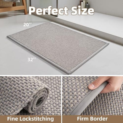 PADOOR-Bath Mat-Super Absorbent Chenille Bathroom Mats-Rubber Backed Bath Mats for Bathroom Non Slip, Easy Clean Bathroom Rugs Front of Bathtub,Shower Room,Sink-20×32, Grey&Beige