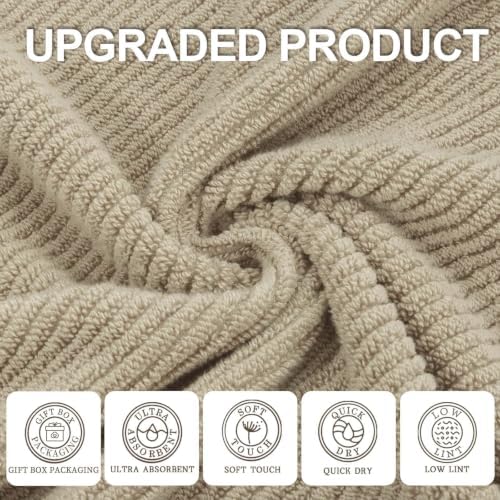 VOOVA & MOVAS Bath Towels 4PC, 100% Cotton, 30x56 in, Dark Beige