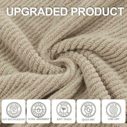 VOOVA & MOVAS Bath Towels 4PC, 100% Cotton, 30x56 in, Dark Beige