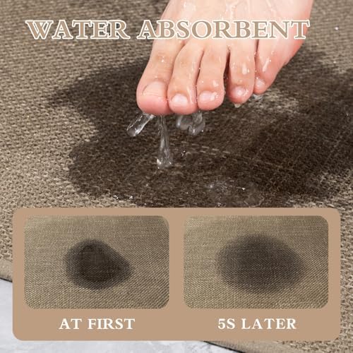 chakme Bathroom Rugs 47x17, Ultra Thin Non Slip Bath Mat Runner Quick Dry Absorbent Bath Mat for Bathroom Floor, (Dark Beige, 47"x17")