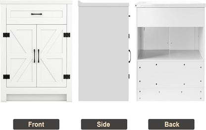 23.1inch Bathroom Sink Vanity Combo, Small Freestanding Single Bath Vanity Sink Set with 2 Doors, Single Basin Bathroom Storage Cabinet, White