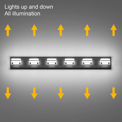Ralbay Modern Black Bathroom Light Fixtures 6 Lights Up and Down Modern LED Bathroom Vanity Lights Over Mirror Acrylic Rotatable Matte Black Bath Wall Lighting
