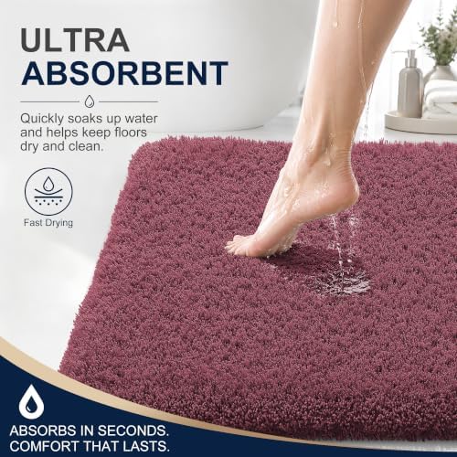 OLANLY Microfiber Bathroom Rugs 30x20, Soft Absorbent Bath Mat, Burgundy