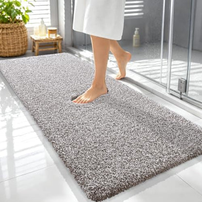 OLANLY Microfiber Bathroom Rugs 59x24, Quick Dry Bath Mat, Brown and White