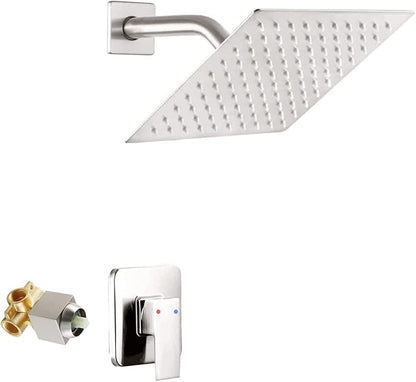 Brushed Nickel Shower Faucet GGStudy Single Function Shower Trim Kit with Rough-in Valve Shower Set Bath Rainfall Shower Faucet System 8inch Square Stainless Steel Metal Shower Head