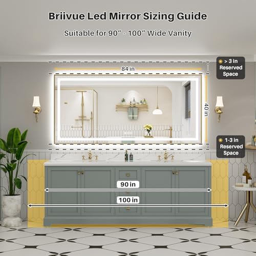 84x40 Inch LED Bathroom Mirror with Gold Frame, Backlit & Front Lit