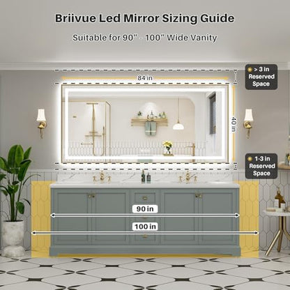 84x40 Inch LED Bathroom Mirror with Gold Frame, Backlit & Front Lit