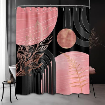 Pink and Black Shower Curtain, 60X72 in, Mid Century Modern Girls