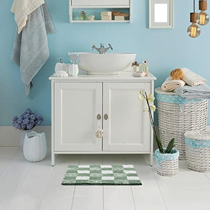 CozeCube Sage Green Checkered Bath Mat 24"x16" Non Slip Washable Rug
