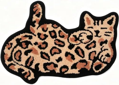 Leopard Cat Bathroom Rug, Fun Cheetah Print Animal Small Bath Mat