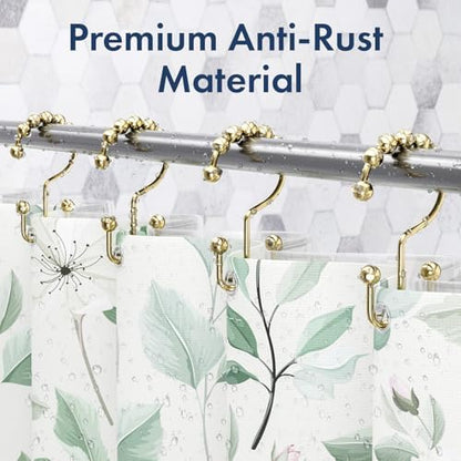 Bathway Shower Curtain Hooks Gold Shower Curtain Rings, 12 Pcs Double Hook Shower Curtain Hooks Rings Rust Shower Curtain Hangers Proof, Metal Shower Hooks for Bathroom Shower Curtain Rod