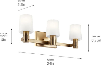 Kichler Adani 3-Light Vanity, Modern Light with Opal Glass in Champagne Bronze, Bathroom or Powder Room (8.25" x 24"), 55176CPZ
