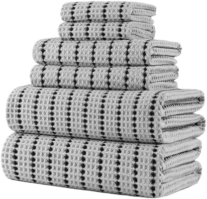 POLYTE 430 GSM Poly Blend Microfiber Quick Dry Waffle Bath Towel Set of 6