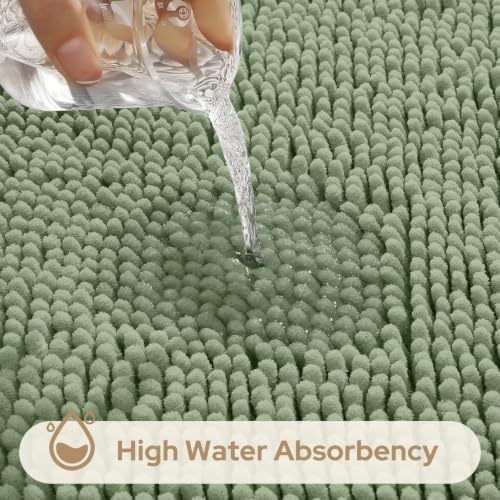HOMEIDEAS Sage Green Chenille Bathroom Rugs Set of 3, Non Slip Bath Mat