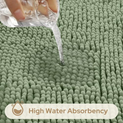 HOMEIDEAS Sage Green Chenille Bathroom Rugs Set of 3, Non Slip Bath Mat