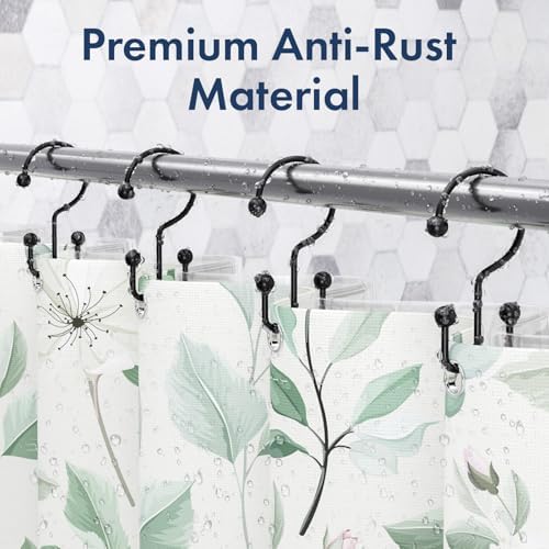 Bathway Shower Curtain Hooks Matte Black Shower Curtain Rings, 24 Pcs Double Hook Shower Curtain Hooks Rings Shower Curtain Hangers Rust Proof, Metal Shower Hooks for Bathroom Shower Curtain Rod