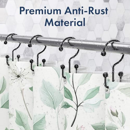 Bathway Shower Curtain Hooks Matte Black Shower Curtain Rings, 24 Pcs Double Hook Shower Curtain Hooks Rings Shower Curtain Hangers Rust Proof, Metal Shower Hooks for Bathroom Shower Curtain Rod
