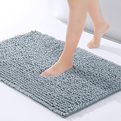 FRESHMINT Large Chenille Bathroom Rugs Mat 36"x24", Non-Slip Bath Mat for Bathroom Floor & Bathtub, Washable Shower Shag Bath Rugs, Soft Fluffy Thick Water Absorbent Microfiber Shower Mat, Sky Gray