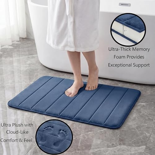 Memory Foam Bath Mat Set 3 Piece，Super Soft Absorbent Bathroom Rug Non Slip, Quick Dry,Machine Wash, Perfect Plush Bathroom Rugs,Home Decor Accessories,Deep Blue